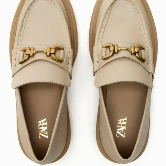 Zara Leather Buckle Lug Sole Loafers Sz 7.5, 9
