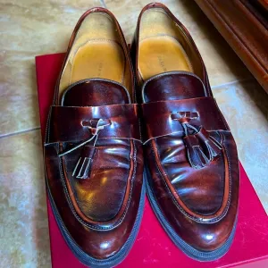 Zara Man Burgundy Shiny Leather Tassel Loafers, Size 43 EU