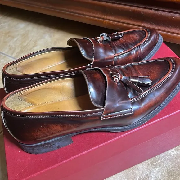 Zara Man Burgundy Shiny Leather Tassel Loafers, Size 43 EU