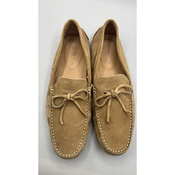 Zara Mens Soft Suede Brown Loafers Leather Driving Shoes Size 43 US 10 EUC