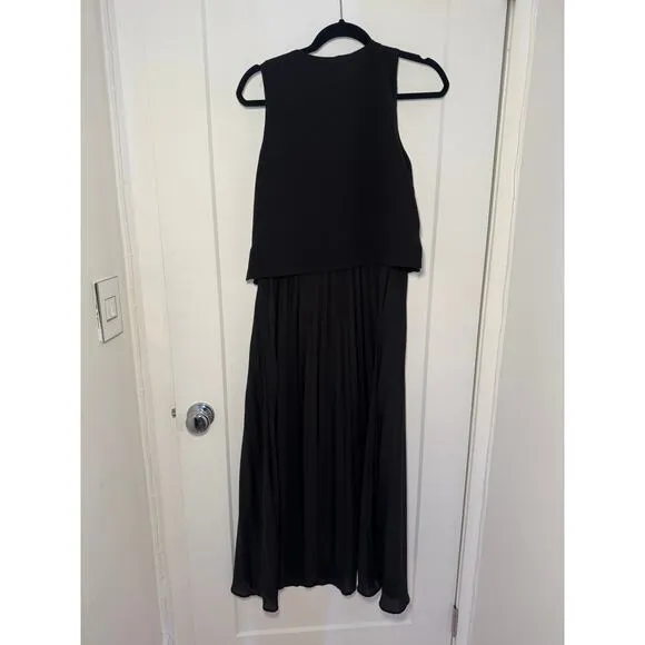 Zara | Pleated Combination Midi Dress – Black (Size M)