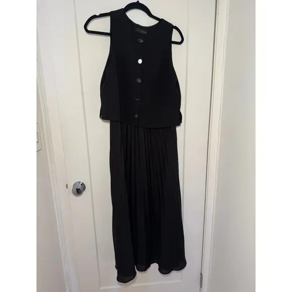 Zara | Pleated Combination Midi Dress – Black (Size M)