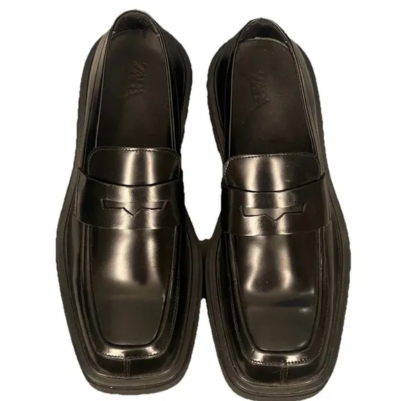 Zara Square Toe Penny Loafer Black Eu 40 US 7 Limited Edition Academia Office