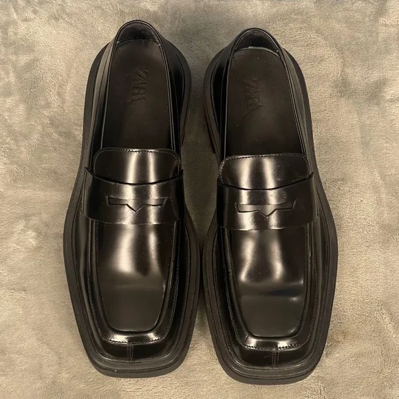Zara Square Toe Penny Loafer Black Eu 40 US 7 Limited Edition Academia Office