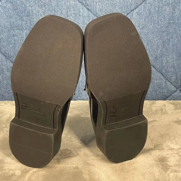 Zara Square Toe Penny Loafer Black Eu 40 US 7 Limited Edition Academia Office