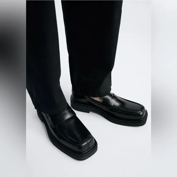 Zara Square Toe Penny Loafer Black Eu 40 US 7 Limited Edition Academia Office