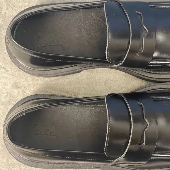 Zara Square Toe Penny Loafer Black Eu 40 US 7 Limited Edition Academia Office