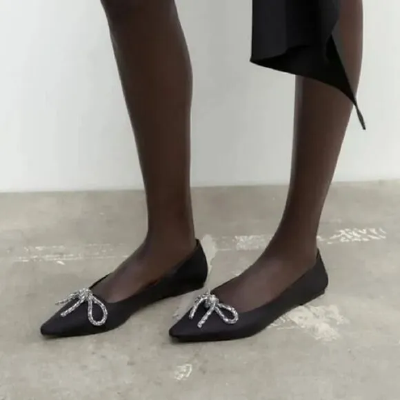 ZARA EMBELLISHED BOW BALLET FLATS
