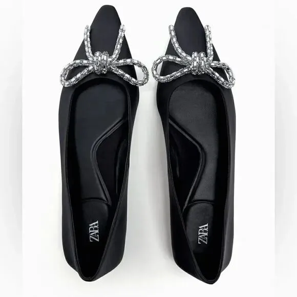 ZARA EMBELLISHED BOW BALLET FLATS