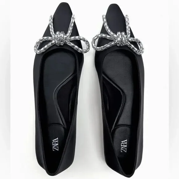 ZARA EMBELLISHED BOW BALLET FLATS