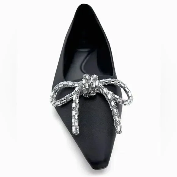 ZARA EMBELLISHED BOW BALLET FLATS