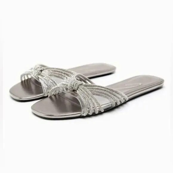 ZARA RHINESTONE SILVER FLATS BRIDAL WEDDING
