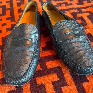 Zelli Italian Men's Black Loafers Genuine Ostrich Leather