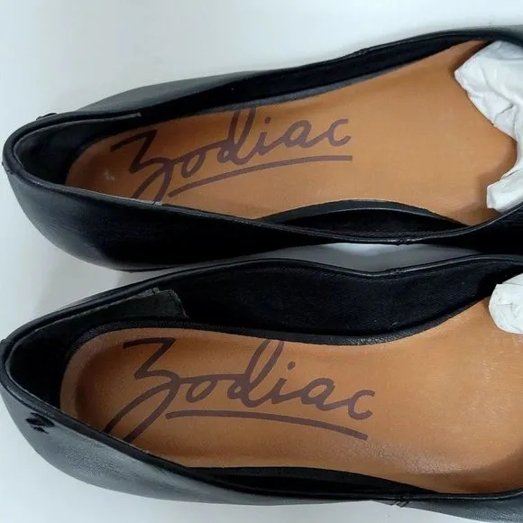 ZODIAC Womens 7 EU37 Black Leather Hill‎ Pointed Toe Slip On Flats